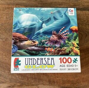 Ceaco Kids Undersea Glow Jigsaw Puzzle 100 Piece 15x11 Blue Glow In Dark USA